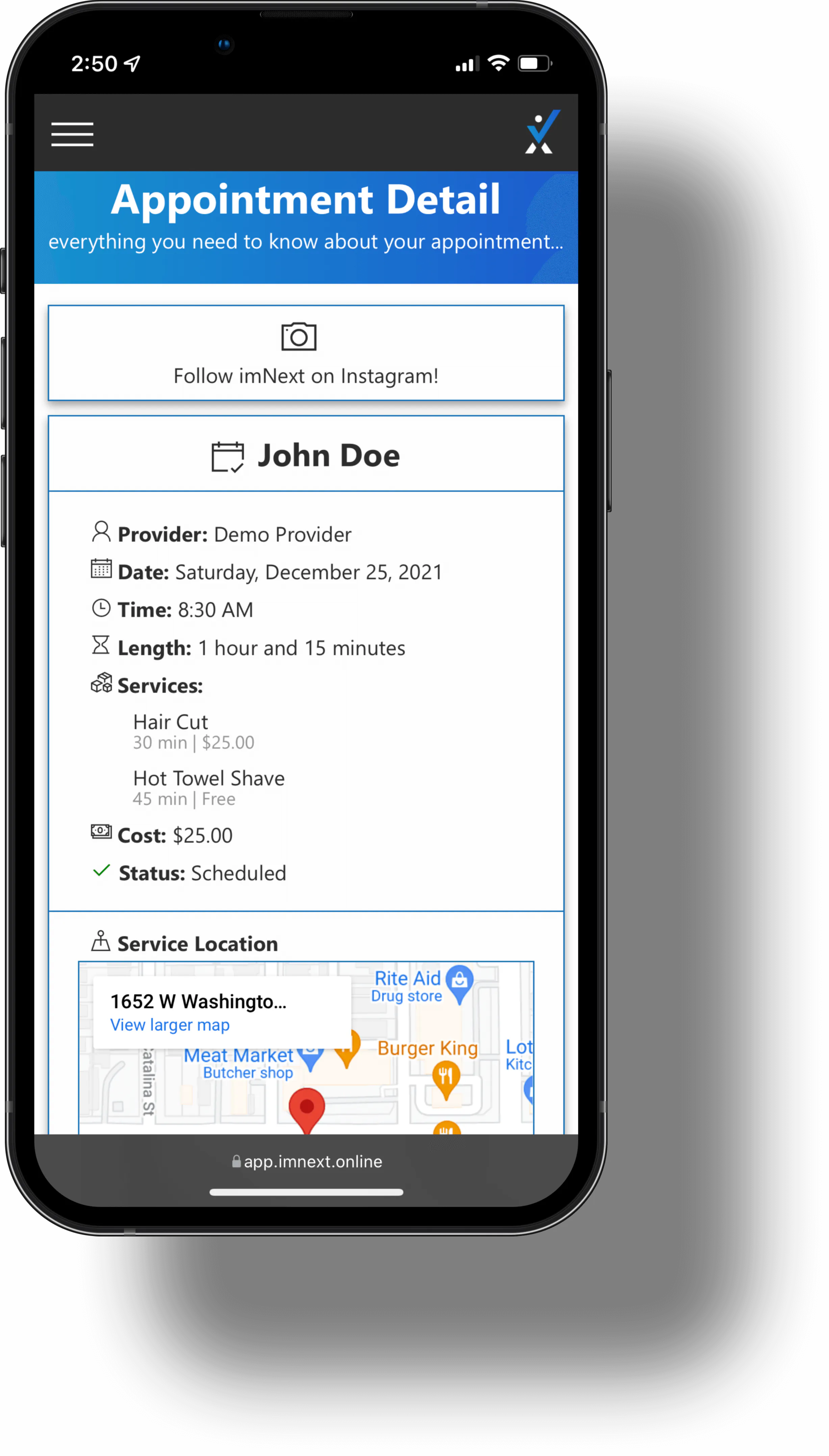 Appointment detail screen