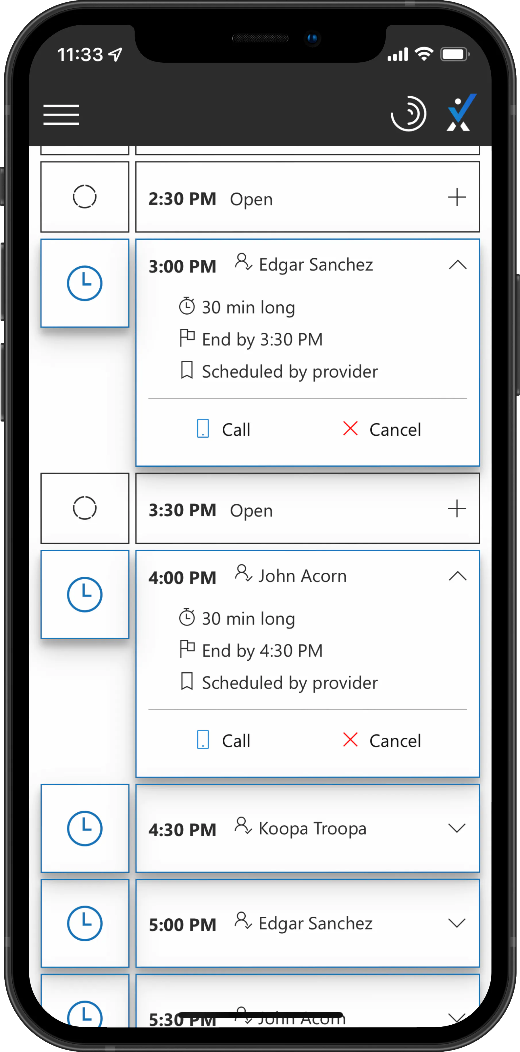 imNext scheduling app screenshot