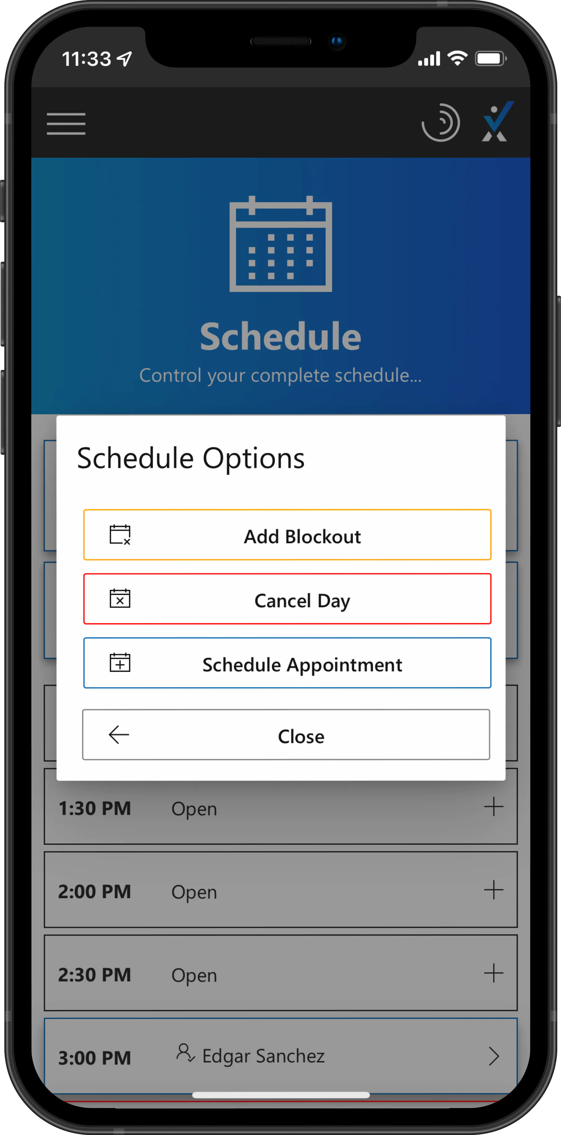 imNext scheduling app screenshot